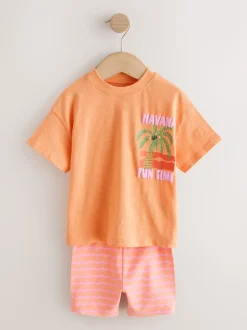 Pink/Orange Top & Cycle Shorts Set 2 Pack (3mths-7yrs)
