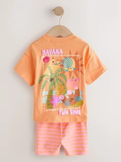 Pink/Orange Top & Cycle Shorts Set 2 Pack (3mths-7yrs)