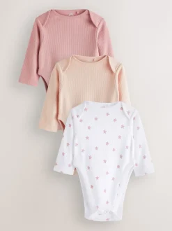 Pink 3 Pack Hip Dysplasia Long Sleeve Baby Bodysuits
