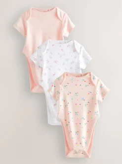 Pink 3 Pack Hip Dysplasia Short Sleeve Baby Bodysuits
