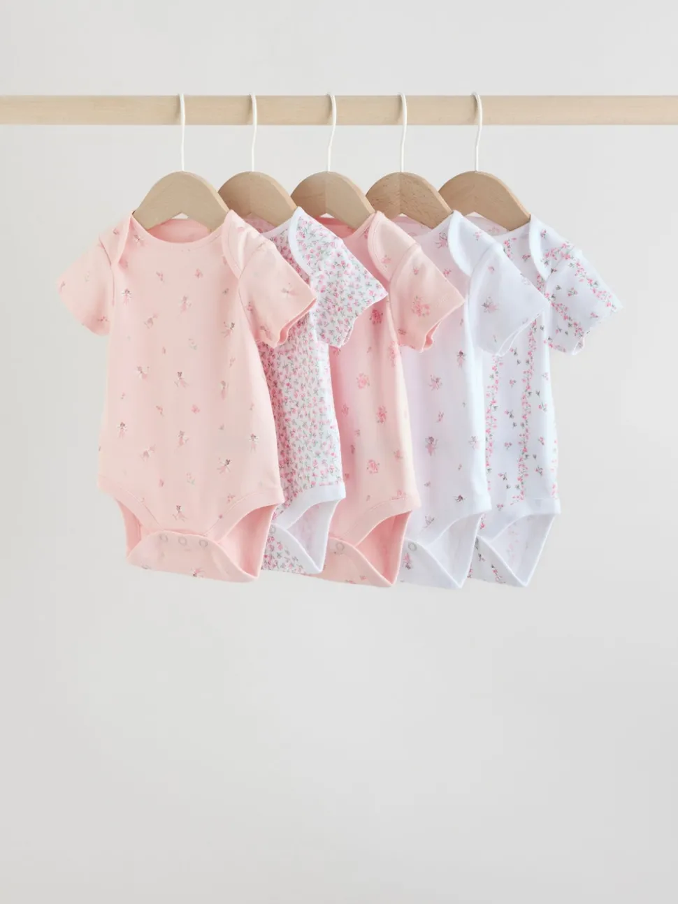 Pink 5 Pack Short Sleeve Baby Bodysuit