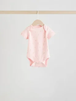 Pink 5 Pack Short Sleeve Baby Bodysuit