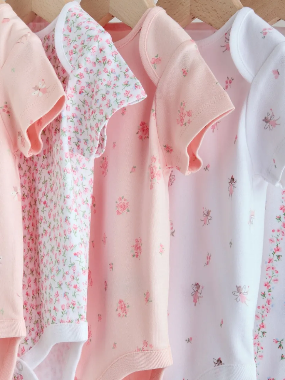 Pink 5 Pack Short Sleeve Baby Bodysuit