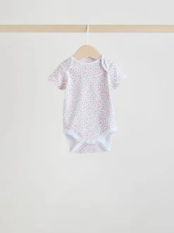 Pink 5 Pack Short Sleeve Baby Bodysuit