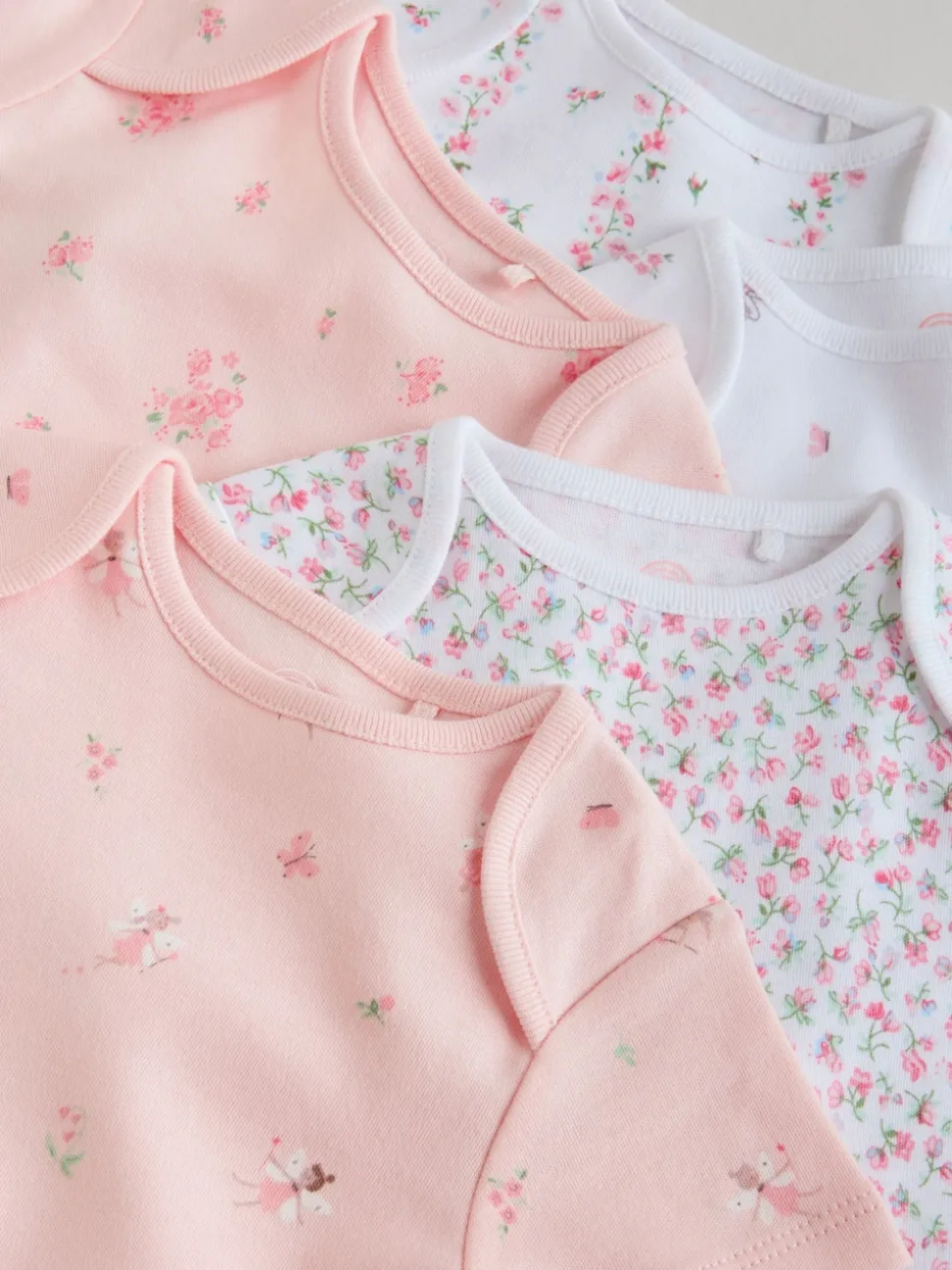 Pink 5 Pack Short Sleeve Baby Bodysuit