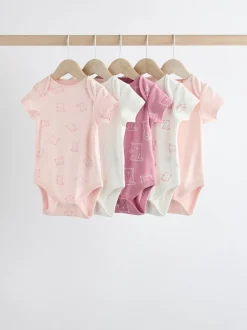 Pink 5 Pack Short Sleeve Baby Bodysuits