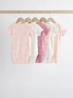Pink 5 Pack Short Sleeve Baby Bodysuits