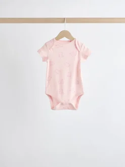 Pink 5 Pack Short Sleeve Baby Bodysuits