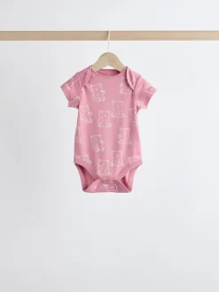 Pink 5 Pack Short Sleeve Baby Bodysuits