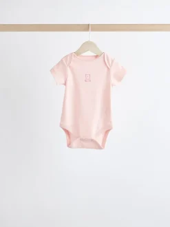 Pink 5 Pack Short Sleeve Baby Bodysuits