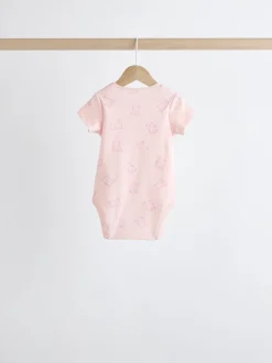 Pink 5 Pack Short Sleeve Baby Bodysuits