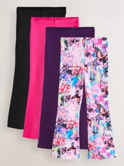 Pink/Purple/Graffiti 4 Pack Flared Leggings (3-16yrs)
