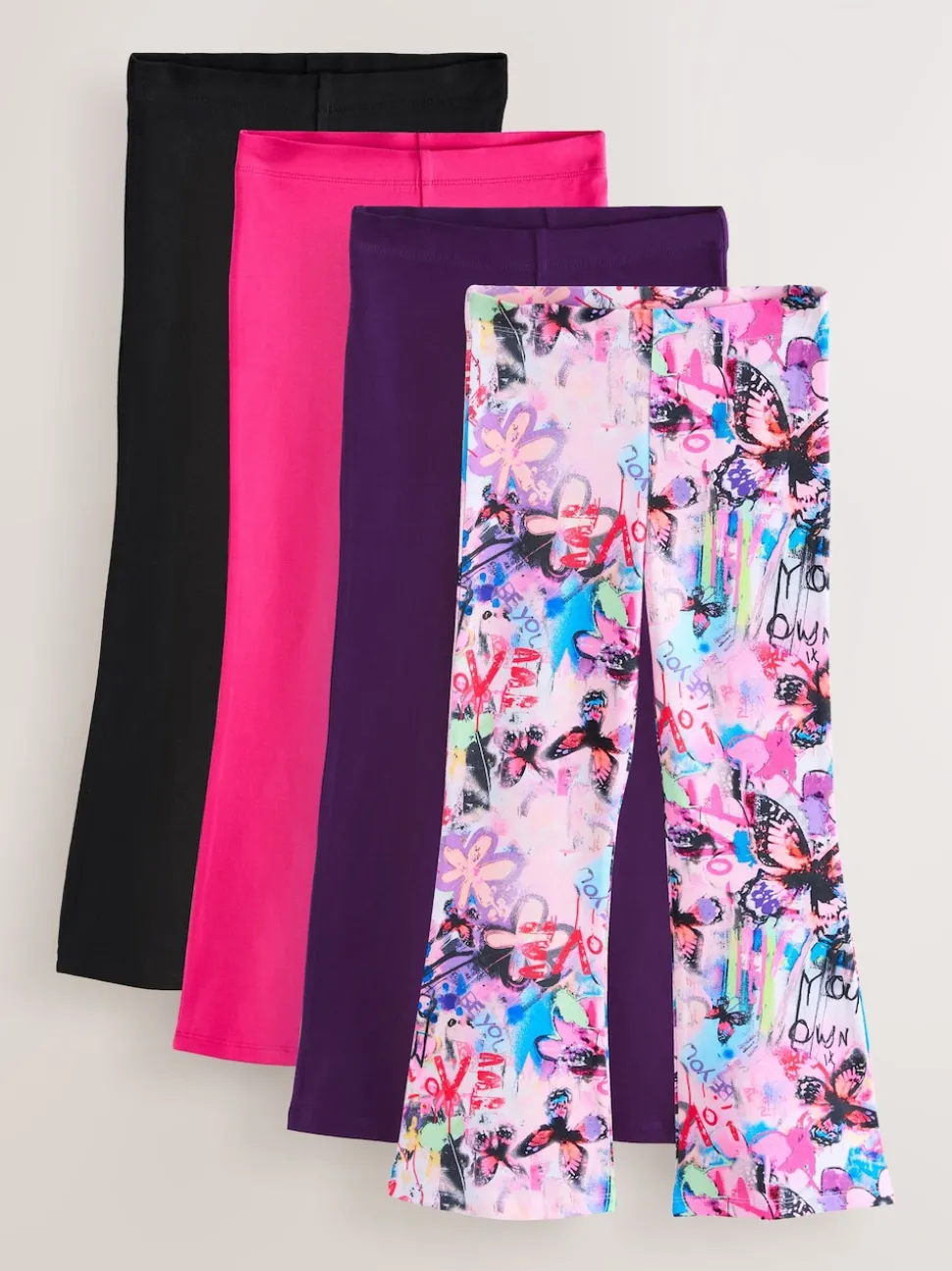 Pink/Purple/Graffiti 4 Pack Flared Leggings (3-16yrs)