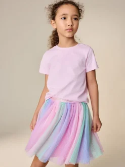 Pink/Rainbow Pull On Mesh Skirt (3-16yrs)