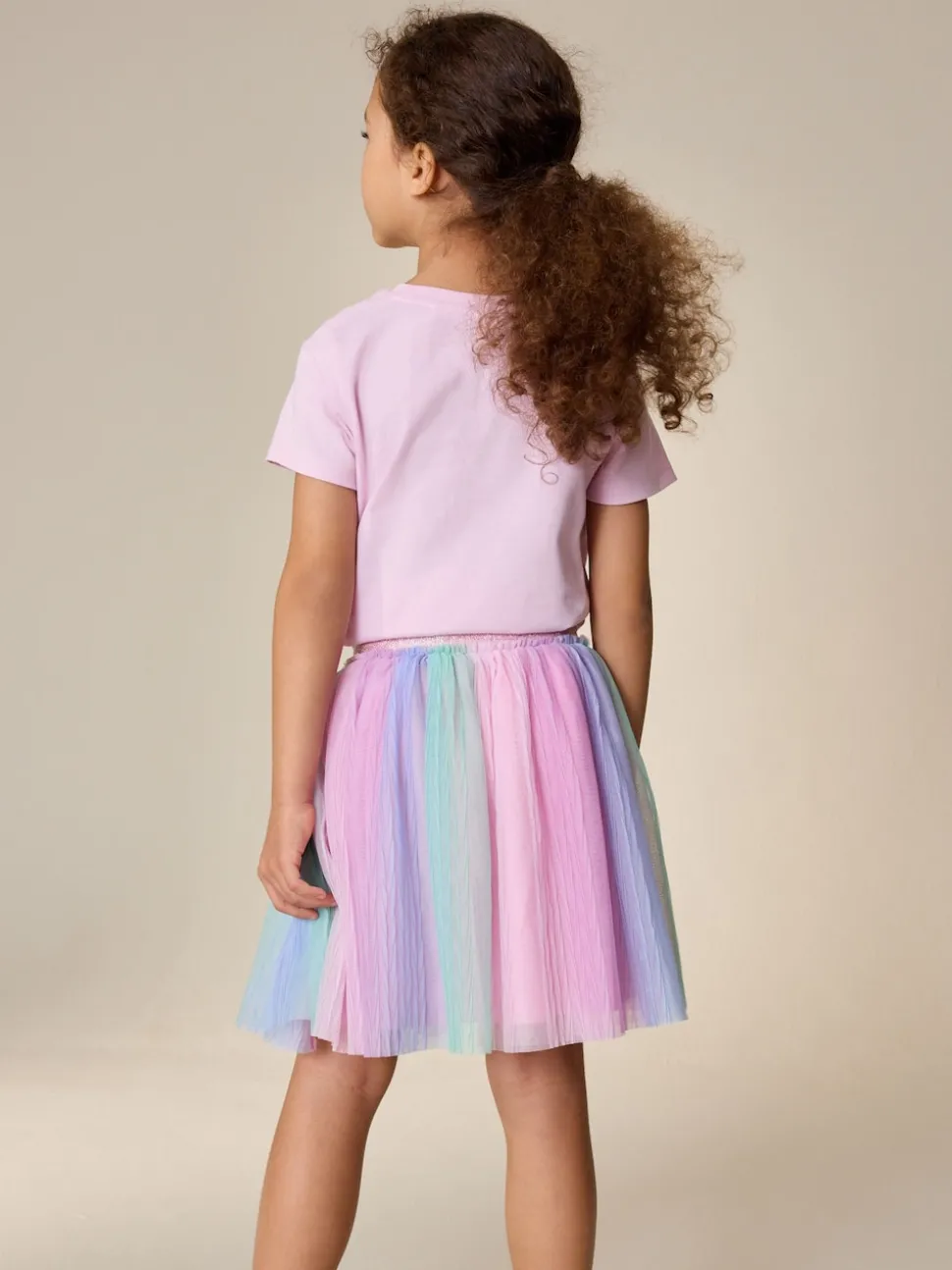 Pink/Rainbow Pull On Mesh Skirt (3-16yrs)
