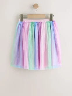 Pink/Rainbow Pull On Mesh Skirt (3-16yrs)