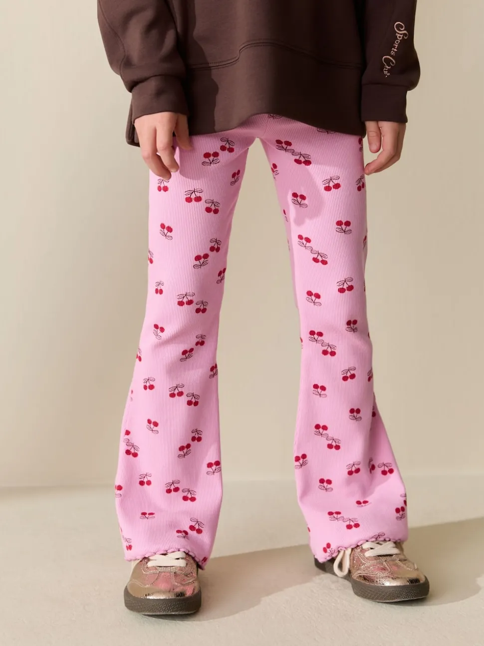 Pink/Red Cherry 1 Pack Rib Flare Leggings (3-16yrs)