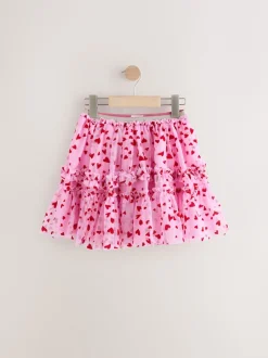 Pink/Red Heart Pull On Mesh Skirt (3-16yrs)