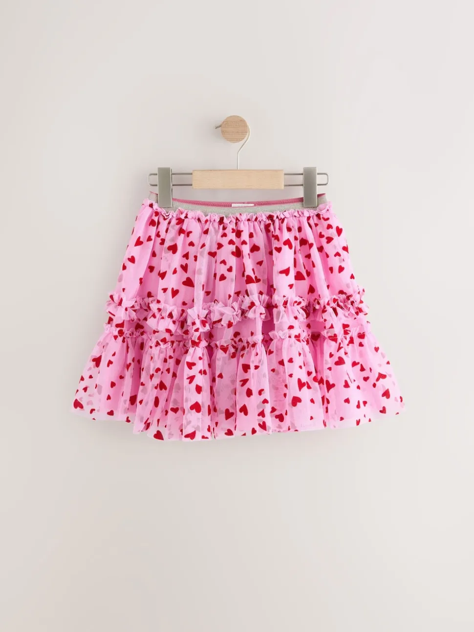 Pink/Red Heart Pull On Mesh Skirt (3-16yrs)