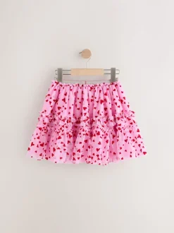 Pink/Red Heart Pull On Mesh Skirt (3-16yrs)