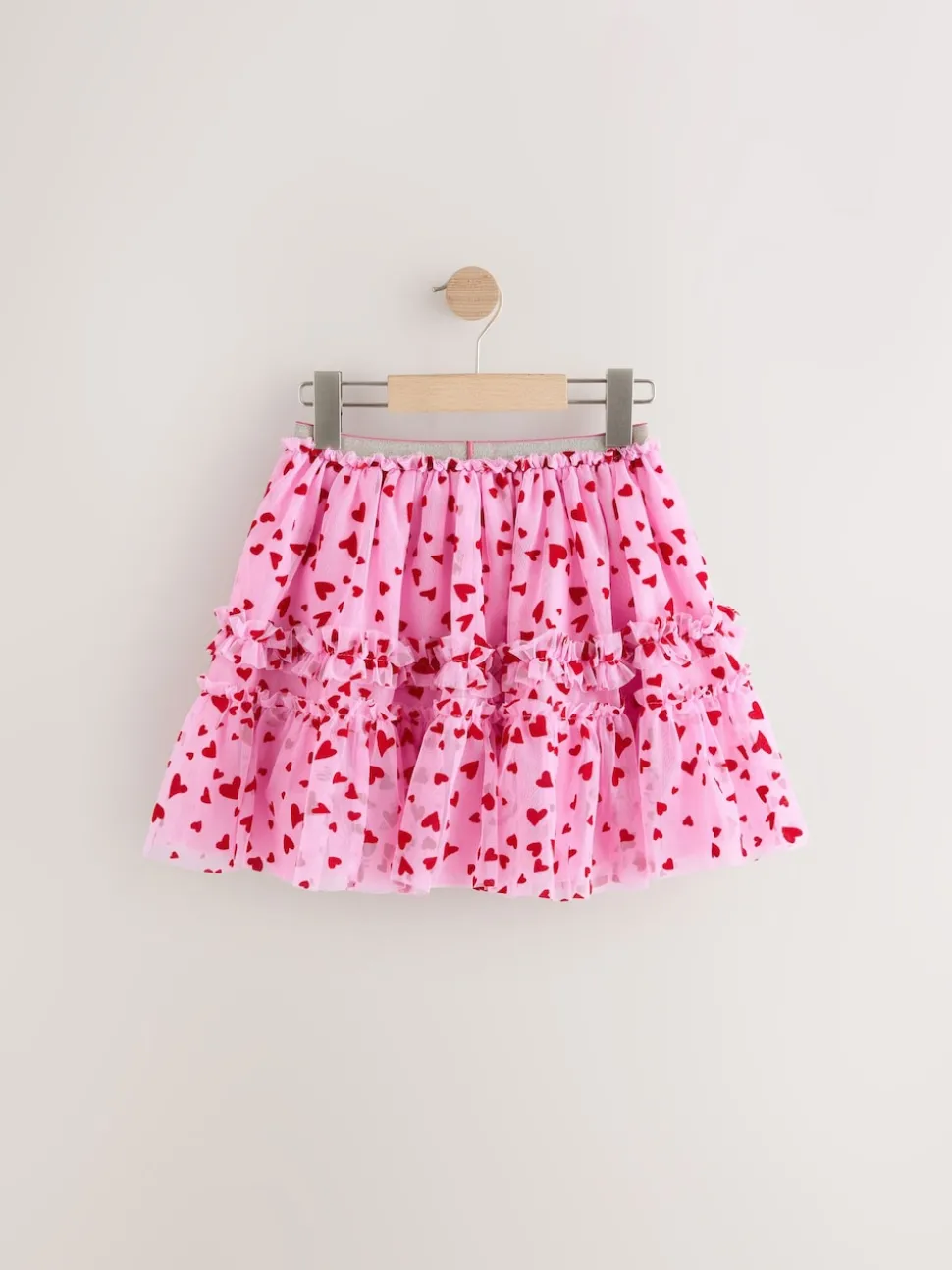 Pink/Red Heart Pull On Mesh Skirt (3-16yrs)