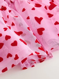 Pink/Red Heart Pull On Mesh Skirt (3-16yrs)