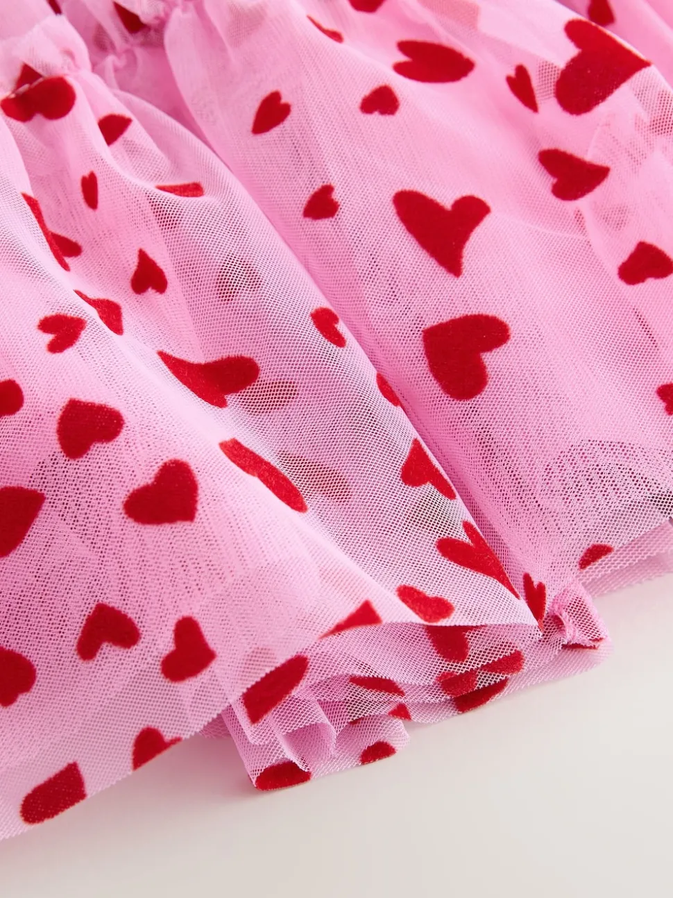 Pink/Red Heart Pull On Mesh Skirt (3-16yrs)