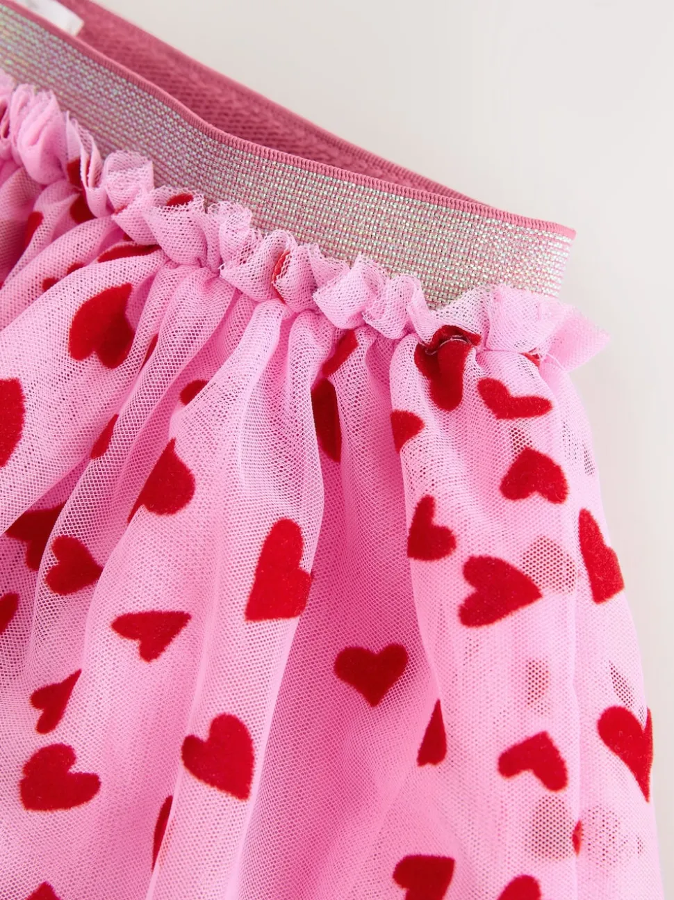 Pink/Red Heart Pull On Mesh Skirt (3-16yrs)