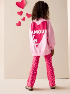 Pink/Red Heart Sweatshirt and Flare Leggings Set (3-16yrs)