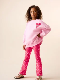 Pink/Red Heart Sweatshirt and Flare Leggings Set (3-16yrs)