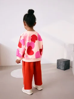 Pink/Red Heart Sweatshirt and Barrel Leg Joggers Set (3mths-7yrs)