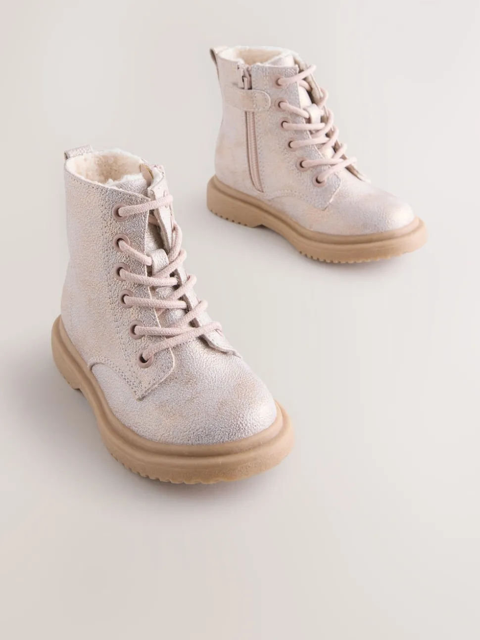 Pink Shimmer Standard Fit (F) Lace-Up Ankle Boots