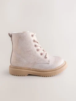 Pink Shimmer Standard Fit (F) Lace-Up Ankle Boots