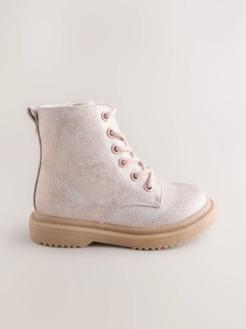 Pink Shimmer Standard Fit (F) Lace-Up Ankle Boots