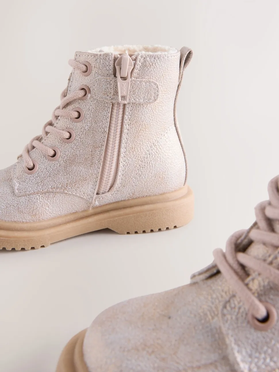 Pink Shimmer Standard Fit (F) Lace-Up Ankle Boots