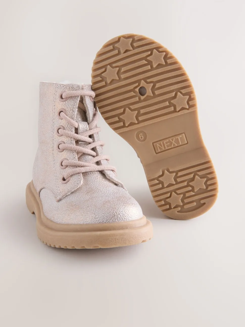 Pink Shimmer Standard Fit (F) Lace-Up Ankle Boots