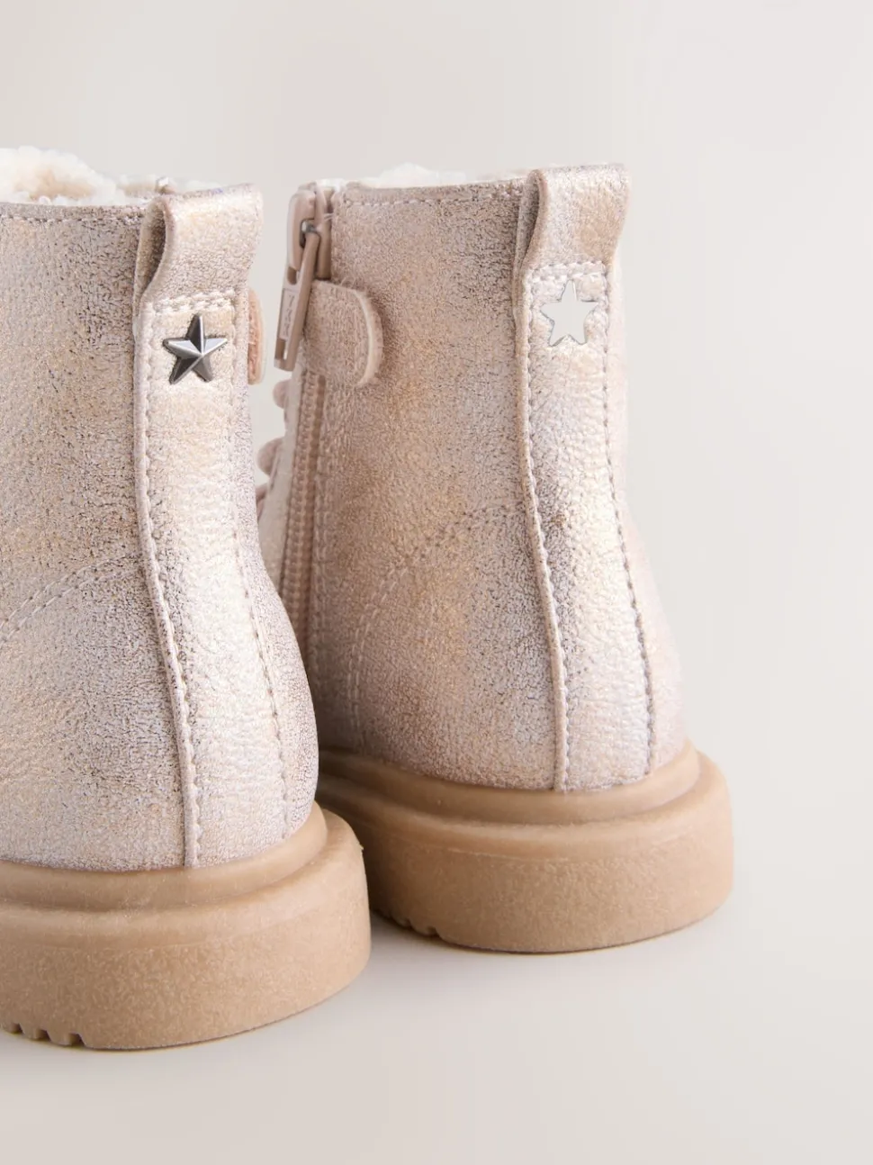Pink Shimmer Wide Fit (G) Lace-Up Ankle Boots
