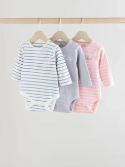 Pink Slogan 3 Pack Long Sleeve Baby Bodysuits