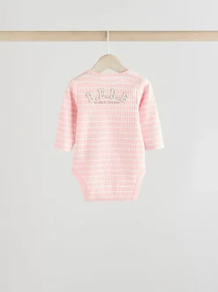 Pink Slogan 3 Pack Long Sleeve Baby Bodysuits
