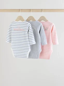 Pink Slogan 3 Pack Long Sleeve Baby Bodysuits