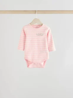 Pink Slogan 3 Pack Long Sleeve Baby Bodysuits