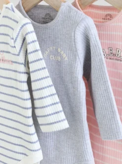 Pink Slogan 3 Pack Long Sleeve Baby Bodysuits