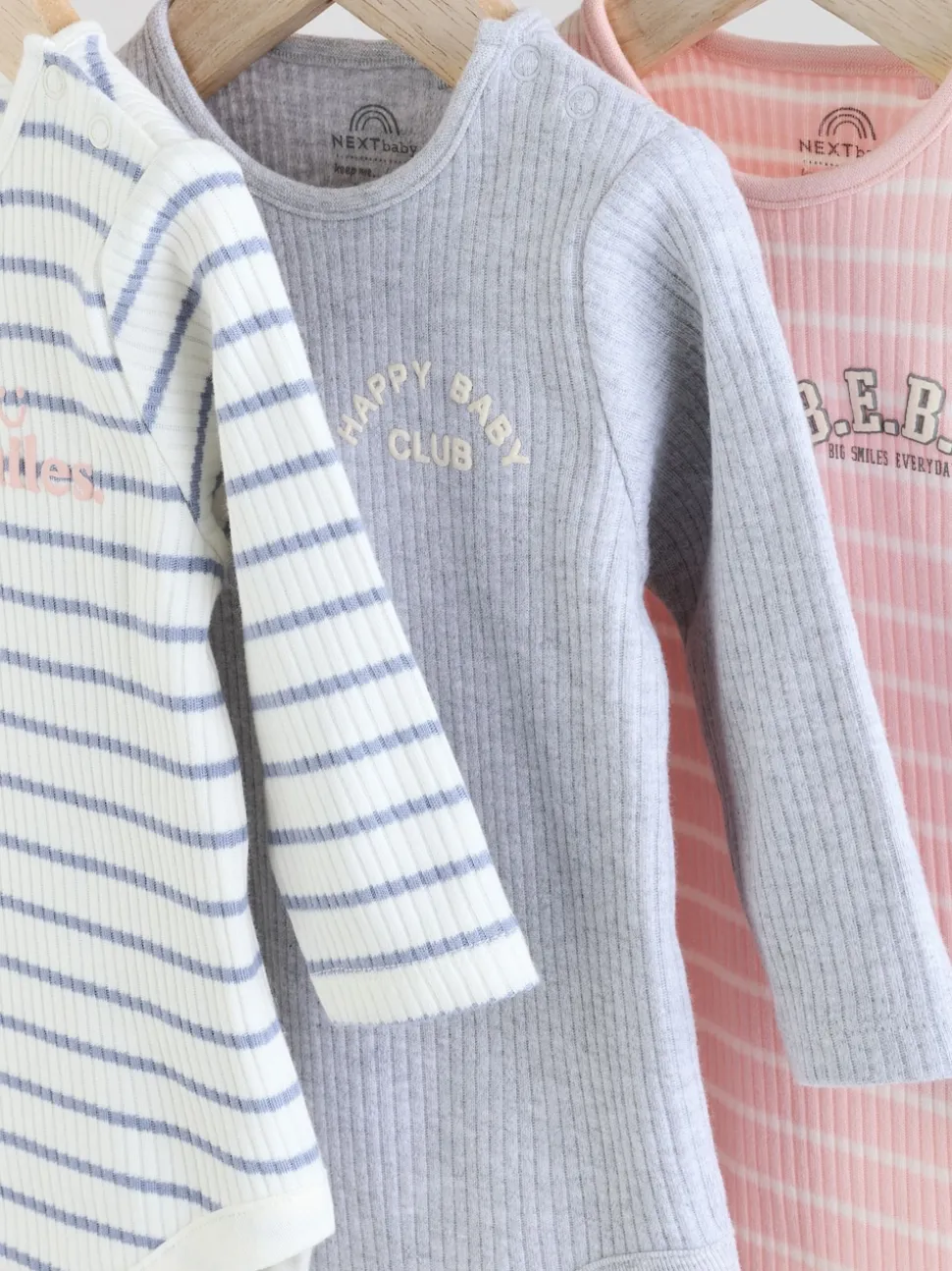 Pink Slogan 3 Pack Long Sleeve Baby Bodysuits