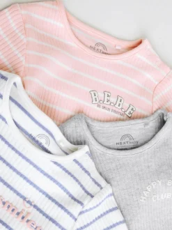 Pink Slogan 3 Pack Long Sleeve Baby Bodysuits