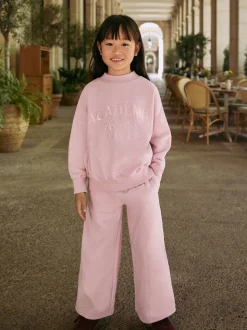 Pink Slogan Sweatshirt And Wide Leg Joggers Set (3-16yrs)