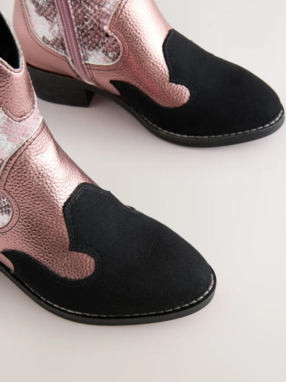 Pink Snake Print Western Ankle Boots