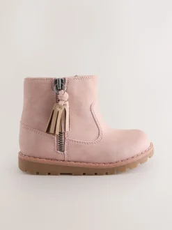 Pink Standard Fit (F) Chelsea Zip Tassel Ankle Boots