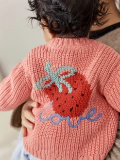Pink Strawberry Baby Embroidered Back Cardigan (0mths-2yrs)