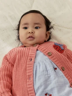 Pink Strawberry Baby Embroidered Back Cardigan (0mths-2yrs)