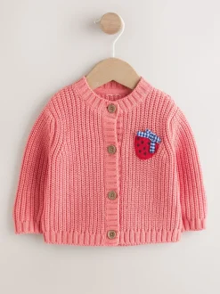 Pink Strawberry Baby Embroidered Back Cardigan (0mths-2yrs)